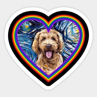 Goldendoodle inside a rainbow heart Sticker